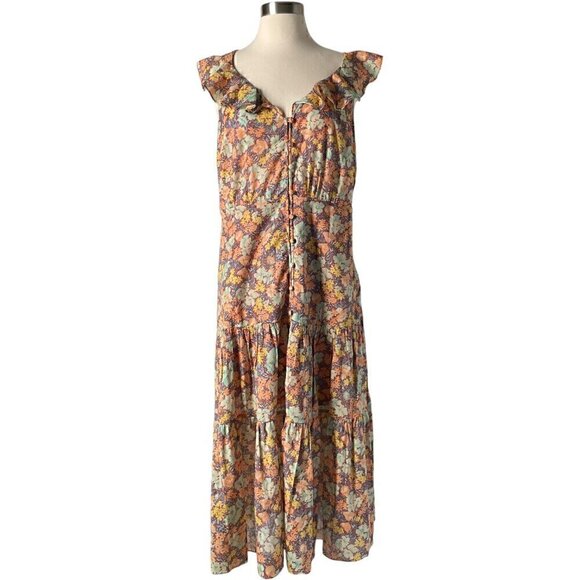 Veronica Beard Malgosia Floral Cotton Midi Dress Ruffle Tiered Orange 4 - Picture 9 of 9